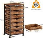 Tribesigns 7 Drawer Chest, Wood Storage Dresser Cabinet with Wheels, Industrial Storage Drawer Organizer Cart for Office Bedroom Entryway (Rustic Brown, 1 PC)
