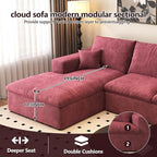136.6'' L-Shaped Modern Modular Sectional Cloud Couch, 4-Seat Chenille Deep-Seat Sofa with Pillow for Living Room, Bedroom, Apartment, Wine Red