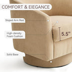 Swivel Barrel Accent Chair, Round Chenille Fabric Living Room Arm Chairs, Modern Upholstered Comfty Reading Nook Chairs for Bedroom, Small Club Armchair, Single Sofa Side Chair, Coffee