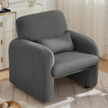 Corduroy Fabric Accent Chair, Modern Upholstered Living Room Chairs with Lumbar Pillow, Wide Comfy Leisure Armchair for Bedroom, Office, Reading, Grey