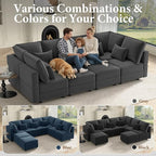 Vesgantti Sectional Sleeper Sofas with Storage, 118" Sofa Bed with 8 Seats Storage Chaises Removeble Cover, Deep Seat Modular Couches Velvet Couch Set for Living Room, Apartment, Home Theatre, Gray
