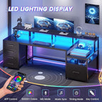 SEDETA 75'' Computer Desk with 5 Drawer, Power Outlet & Led Lights, Home Office Desk with File Drawer, Storage Shelves, Printer Cabinet and Monitor Shelf, 23.6" W Large Desktop Gaming Desk, Black