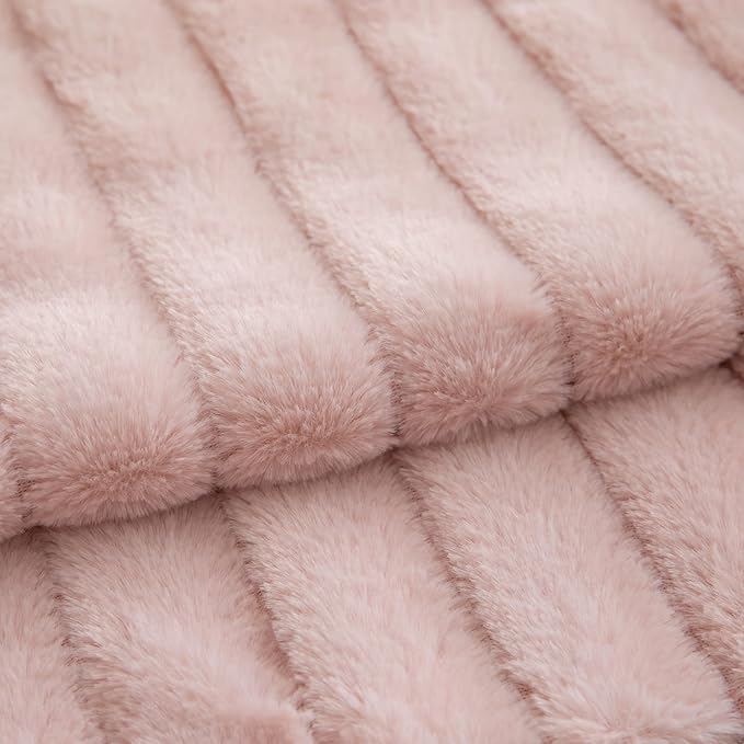 Pack of 2 Faux Fur Throw Pillow Covers 22x22 Inch Striped Decorative Soft Plush Couch Pillow Case Home Decor for Bed, Sofa, Living Room Pink