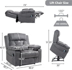 Big Man Power Lay Flat Lift Chair Oversized Recliner Dual Motor Heat Vibration for Elderly, Overstuffed Electric 28" Extra Wide Recliners with Flip Arm Storage Cup Holders,USB Type C Charging
