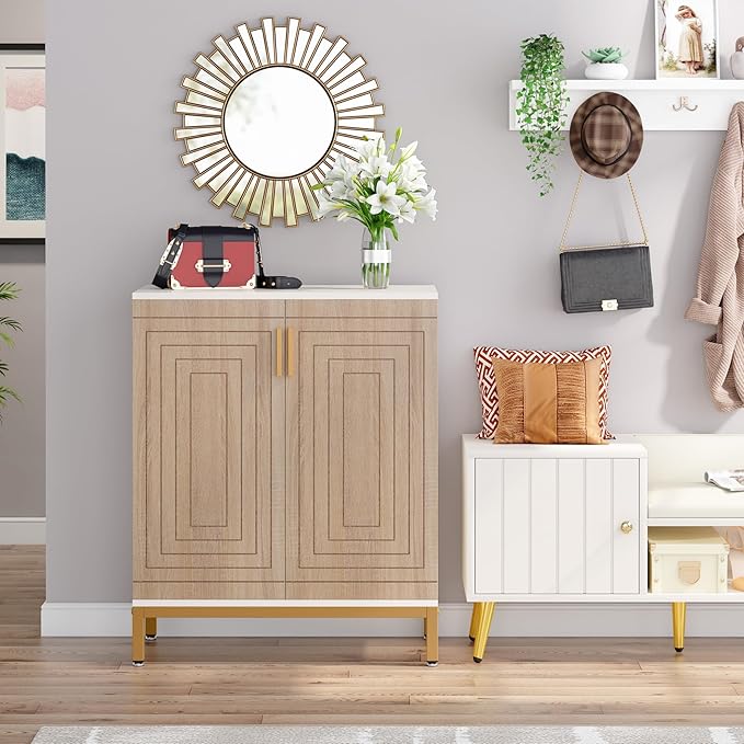 Tribesigns Shoe Cabinet with Doors, 20 Pairs Entryway Shoe Storage Cabinet with Shelves, 5-Tier Modern Free Standing Shoe Racks Storage Organizer for Closet, Living Room, Bedroom(White/Natural)