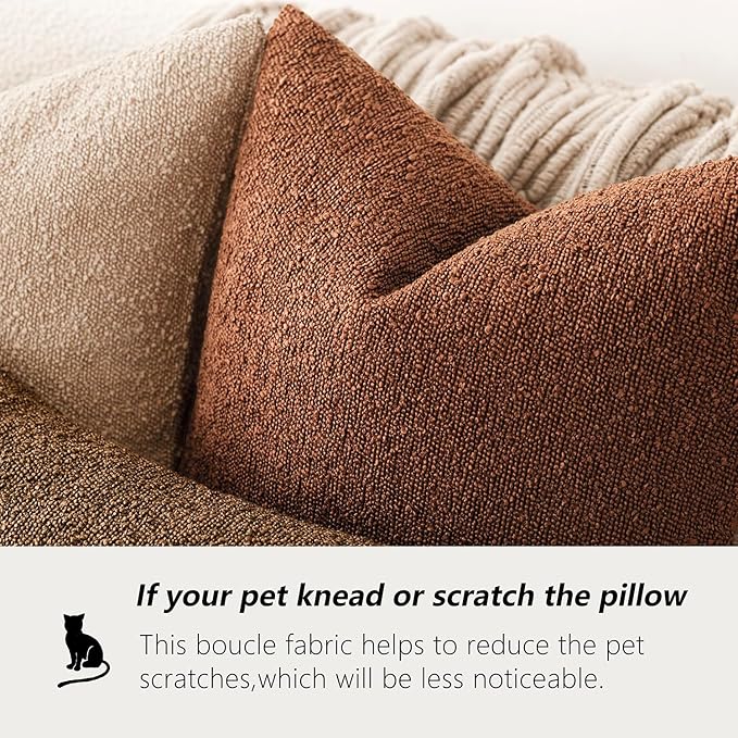 Foindtower Set of 2, Decorative Textured Boucle Throw Pillow Covers Accent Solid Pillow Cases Neutral Soft Cozy Couch Cushion Case for Chair Sofa Bedroom Living Room Home Decor 26x26 Inch Red Taupe