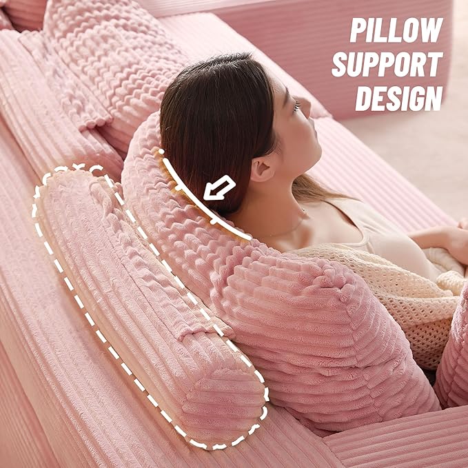 138" Modular Sofa Memory Foam Sectional Couches for Living Room, Sleeper Sofa Bed, Corduroy, Pink