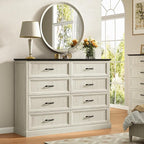 CARPETNAL Farmhouse 8 Drawer Dresser for Bedroom, 55 Inch Wide Modern White Dresser TV Stand with Large Drawers & Bar Handles, Rustic Wood Chest of Drawers for Bedroom, Living Room, Hallway, Entryway.