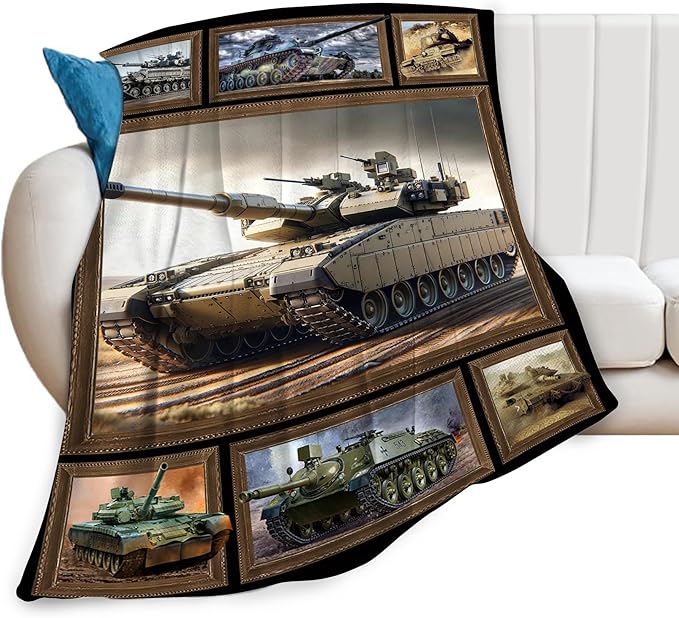 Tank Throw Blanket - Gifts for Military Fans, Soft Warm Cozy Fleece for Boys, Men, Girls, Women, Kids, Adults - Sofa, Couch, Bed Cover 60"x50"
