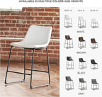 Signature Design by Ashley Centiar Casual Bucket Seat Dining Upholstered Bar Stool with Black Metal Base, Set of 2, Faux Leather, 23.75" Seat Height, White