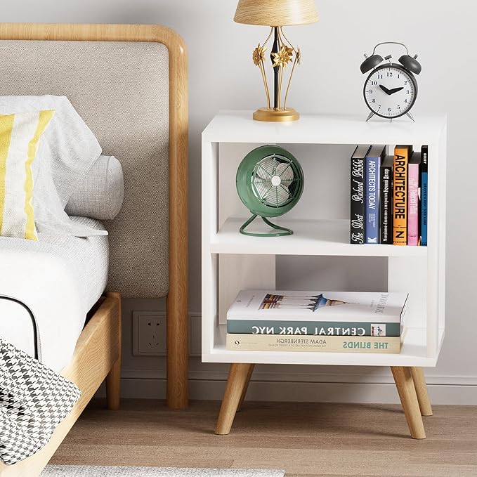 Night Stand, White Kids Nightstand, Modern End Table with Open Storage, 2-Tier Nursery Bedside Table for Small Space, Living Room, Bedroom