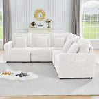 Modern Corner Sofa Seat with 2 Pillows for Modular Sectional Couch for Living Room-White