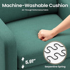 Accent Chair for Living Room Modern Linen Upholstered Armchair Side Wooden Fabric Sofa Chair with Foldable Table 2 Side Pockets Comfy Reading Chair for Bedroom