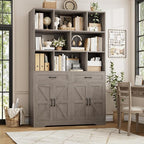 HOSTACK 71" Tall Bookcase with Drawers and Doors, 47" Wide Book Shelf and Bookcase with Storage, 6 Tier Large Book Storage Cabinet with 14" Deep Display Shelves for Living Room, Home Office, Ash Grey