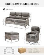 HUMMUH 7 Pieces Wicker Patio Furniture Set with Patio Swivel Chairs Set of 4,High Back Outdoor Sofa Ottomans,6 Inch Thick Cushions Outdoor Conversation Set for Porch, Balcony, Deck