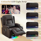 URRED Power Recliner Chair with Massage and Heat for Adults, Electric Reclining Sofa Home Theater Seating with Ambient Light, USB Ports, Cup Holders, Side Pockets, Pillow, Faux Leather, Brown