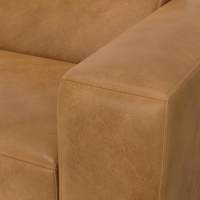 SIMPLIHOME Rex Left Corner Sectional Modular Sofa and Ottoman Set in Full-Grain Genuine Leather, Sienna, 116-inch-wide L-Shaped Leather Sofa and Matching 34-inch-Wide Table Ottoman for Living Room