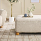 Walker Edison Linley Contemporary Large Storage Bouclé Ottoman with Wood Legs, Ivory
