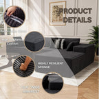 Kingdura 105.5'' Cloud Sectional Couch with L-Shape Chaise, Black Modern Modular Sofa with Deep Seat, Corduroy Fabric, No Assembly Required, Upholstered Couches for Living Room Bedroom