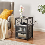 VECELO Misty Gray End Table with USB Ports and Outlets,24 Inch Nightstands with Charging Station and Storage Shelf for Bedroom,Living Room, 2 Set