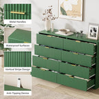 Green Dresser for Bedroom, Modern Dresser with 8 Drawers and Smooth Slides, Wide Chest of Drawers with Golden Handles for Bedroom, Closet, 15.7" D x 55" W x 37.4" H