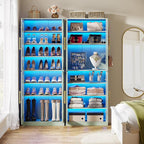 Tribesigns Tall Shoe Storage Cabinet with Acrylic Doors and LED Lights, 8-Tier Entryway Shoe Organizer Rack with Adjustable Shelves and Hanging Hooks for Narrow Closet, Hallway, Mint Green