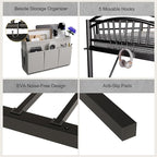 Metal Loft Bed Twin Size, Twin Loft Bed with Bedside Caddy, Convertible Ladder & Full-Length Guardrails, Space-Saving & Noise Free Design, No Box Spring Needed, Loftbed Frame for Teens Adults
