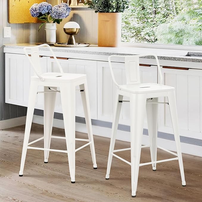 HAOBO Home Metal Bar Stools Set of 2 Low Back Counter Height Barstools 30" Industrial Barstool Patio Stool Metal Kitchen Stools Bar Chairs for Indoor Outdoor