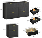 3-Piece Modern Bedroom Furniture Set, Wide 7-Drawer Dresser & 2-Drawer Nightstands Set of 2, Natural Wood Dresser and Nightstand Sets for Bedroom, Hallway, Black
