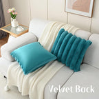 FUTEI Teal Decorative Throw Pillow Covers 26x26 Inch Set of 2, Square Soft Faux Rabbit Fur Thick Striped Euro Pillow Shams,Winter Home Decor for Couch Bed Living Room