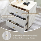 21.65" Night Stand with Charging Station, Fluted Nightstand with Drawer, 3 Drawer Dresser for Bedroom, Modern End Table Bedside Table Chests of Drawers for Bedroom, Living Room, Antique White