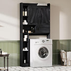 ChooChoo Over The Toilet Storage Cabinet, Farmhouse Bathroom Storage Cabinet with Sliding Door, Over Toilet Storage with Adjustable Shelves, Space-Saving, Black