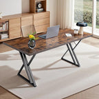 70.9Inch Office Desk, Executive Office Desk，Modern Industrial Style, Z-Shaped Table Legs, Country Black Wood Grain Top, for Home Office, Study, Conference (Iron Wood)