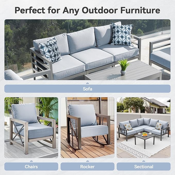 Luxury 6" Outdoor Cushions for Patio Furniture, 24x24x6" Thick Seat Cushion Set of 2, Fade Resistant Couch Chair Replacement Cushions High Density Wicker Chair Cushion w/ Removable Cover Baby Blue