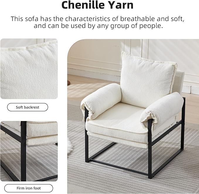 Xifan Modern Comfy Reclining Chair with 6 Angle Adjustable Backrest, Upholstered Accent Chair Fabric Living Room Lounge Chair for Reading Room - Cream, Set of 2