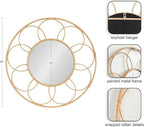 Kate and Laurel Cori Boho Round Mirror; 34 Inch Diameter; Natural; Light Decorative Metal Mirror with Rattan Accenting for Coastal Home Wall Decor