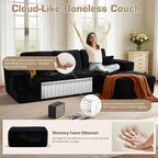Oversized U Shaped Boneless Sectional Cloud Couch, 133.1'' Modular Sofa with Chaise, Deep Seat Plush Corduroy Couches for Living Room, No Assembly Required,Plush Corduroy,Black