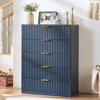 LEYAOYAO Fluted 5 Drawers Dresser for Bedroom, 41" Tall Modern Chest of Drawers with Metal Handle, Curved Profile Farmhouse Closet Organizer Wood Dressers TV Stand for Living Room, Hallway, Navy Blue