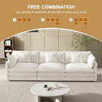 Modular Sectional Sofa, 111.5 Inch I-Shaped Cloud Sofa with Deep Seat Chenille Sofa with Cushions, Three-Self Sectional Sofa for Living Room Apartment,White