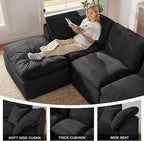 143" Cloud Sectional Couch, Boneless couches for Living Room, 7 Seater Large Modular Sectional Sofa with Deep Seat, Comfy Soft Cushions, No Assembly, Black