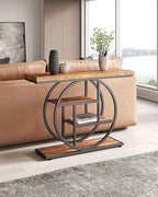 LITTLE TREE Console Table, 4-Tier Entryway Table, 41.3-Inch Industrial Sofa Table for Living Room, Foyer Hallway Table for Entrance, Rustic Brown and Black
