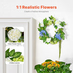 VEVOR Spring Wreath for Front Door 24 Inch - Artificial Hydrangea Wreath with Peonies, Year-Round All Season Outdoor Indoor Decor (Blue White Green Summer Floral)
