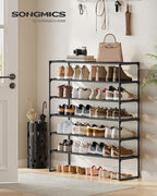 SONGMICS Shoe Rack, 6-Tier Shoe Organizer, Metal Storage Shelf, Upright or Upside Down, for 24-30 Pairs, Stackable, for Entryway, 11.8 x 36.2 x 42.7 Inches, Black ULSA306BH01
