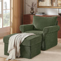 Modern Accent Chairs with Ottoman Set, Comfy Chenille Reading Armchair with Rolled Arms and Cushion Backrest, 35.8" W Chaise Lounge Chair for Living Room, Bedroom, Study, Apartment, Green