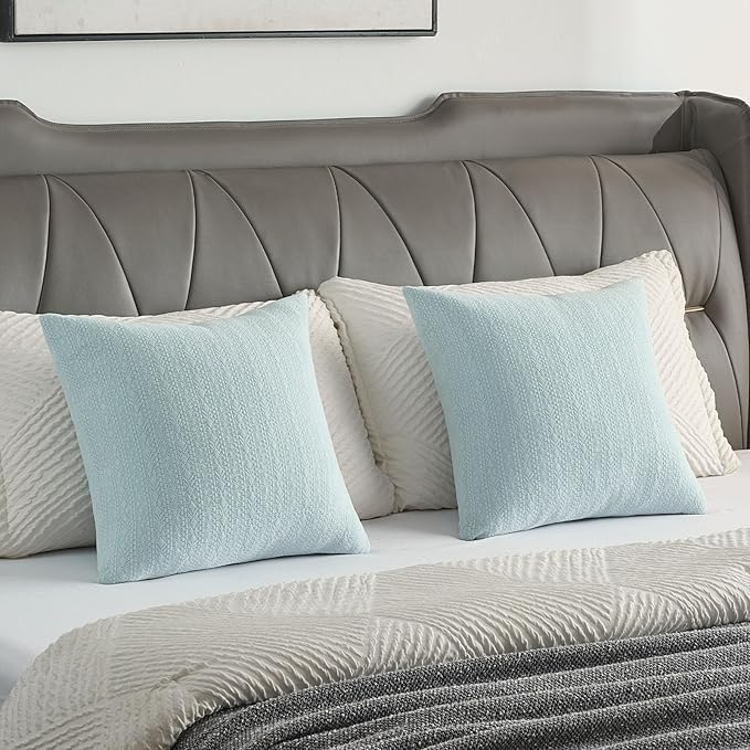FUTEI Light Blue Chenille Throw Pillow Covers 12x20 Inch Set of 2,Soft Striped & Diamond Textured Lumbar Pillow Cases,Modern Home Decor for Couch Living Room