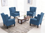 Accent Chair Set of 4, Modern Living Room Chairs with Wingback, Comfy Upholstered High Back Single Sofa for Bedroom, Mid-Century Reading Armchair Sillas para Sala