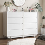 White Dresser for Bedroom, 53.1" Wide 8 Drawer Dresser, Mid Century Modern Dressers Chest of Drawers, Wooden Large Dressers for Bedroom, Closet
