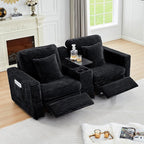 ORRD Power Reclining Sectional Sofa, Electric 3 Seat Recliner with 1 Electric Footrest and Adjustable Headrest, Modern Plush Corduroy Fluffy Reclining Sectional with Deep Seat for Living Room-Black