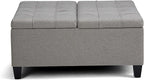 SIMPLIHOME Harrison 36 inch Wide Transitional Square Coffee Table Storage Ottoman in Dove Grey Linen Look Fabric, Assembled, for the Living Room and Bedroom