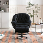 Set of 2 360° Swivel Modern Velvet Accent Chair with Ottoman | Mid-Century Button Tufted Lounge Chair for Living Room & Bedroom, Black